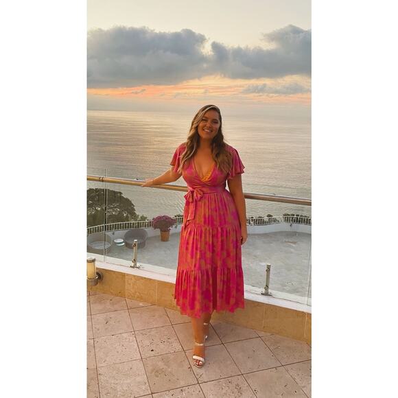 TANYA TAYLOR Women's Pink Orange Floral 100% Silk V-Neck Lisa Wrap Dress size 2 - Picture 16 of 16